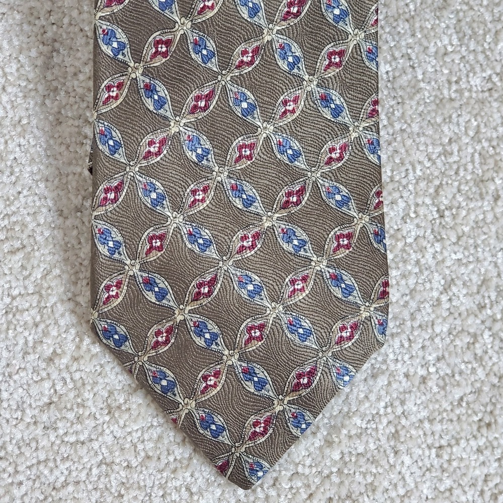 Geoffrey Beene Men's 100% Italian Silk Neck Tie Brown Red Blue 56"